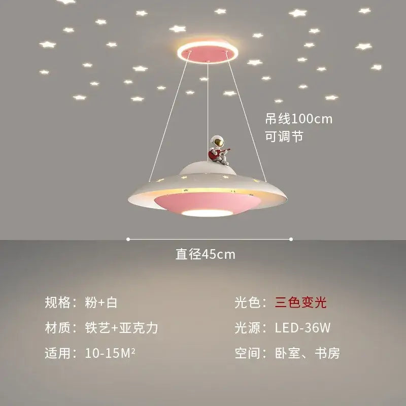 Cartoon astronaut chandelier ufo white & blue pendant light bedroom