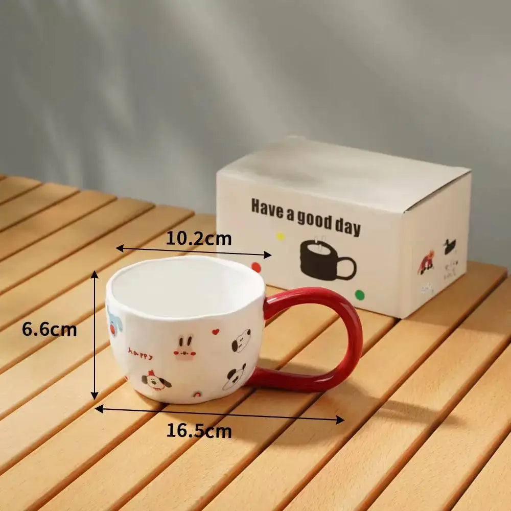 Cartoon big ear cup cream & black ceramic mug kitchen decor
