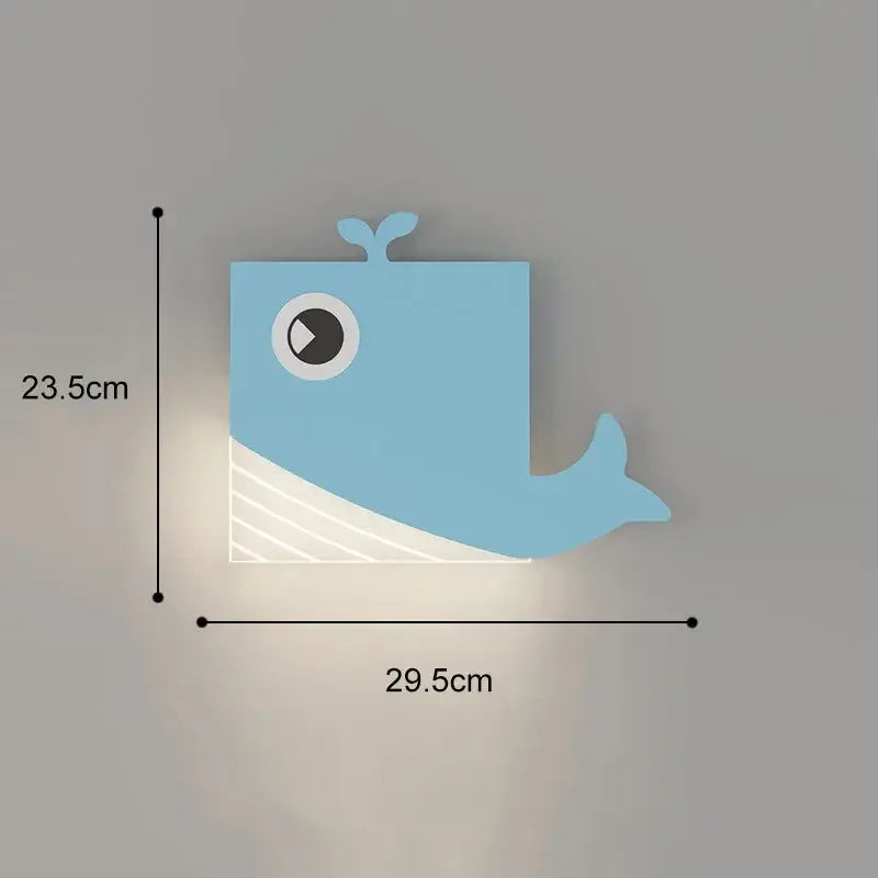 Cartoon blue & white whale wall lamp bedroom led art