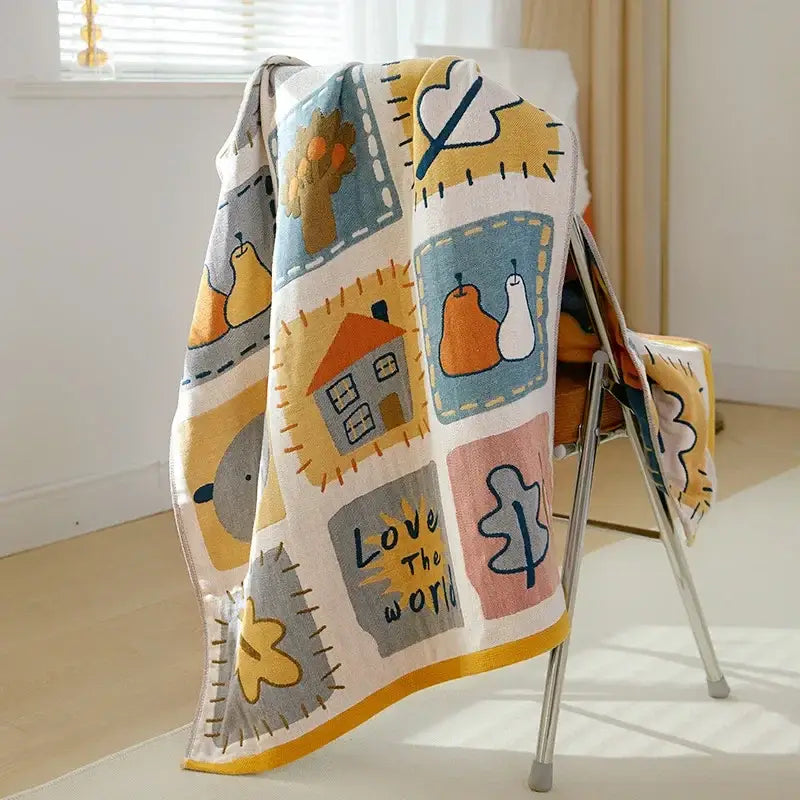 Cartoon cat and dog cotton gauze bath towel for bathroom