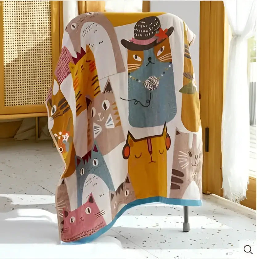 Cartoon cat and dog cotton gauze bath towel for bathroom