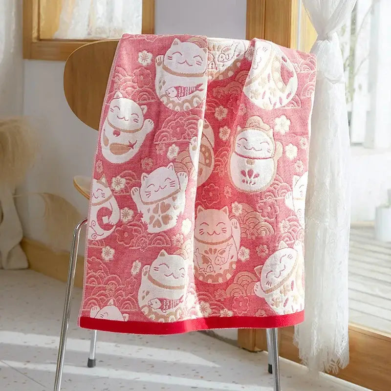 Cartoon cat and dog cotton gauze bath towel for bathroom
