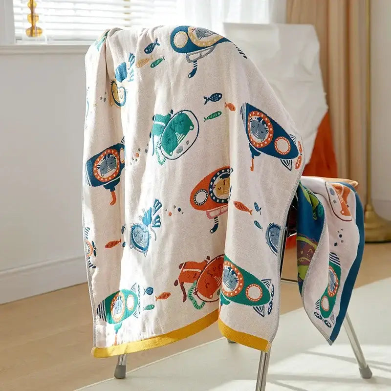 Cartoon cat and dog cotton gauze bath towel for bathroom