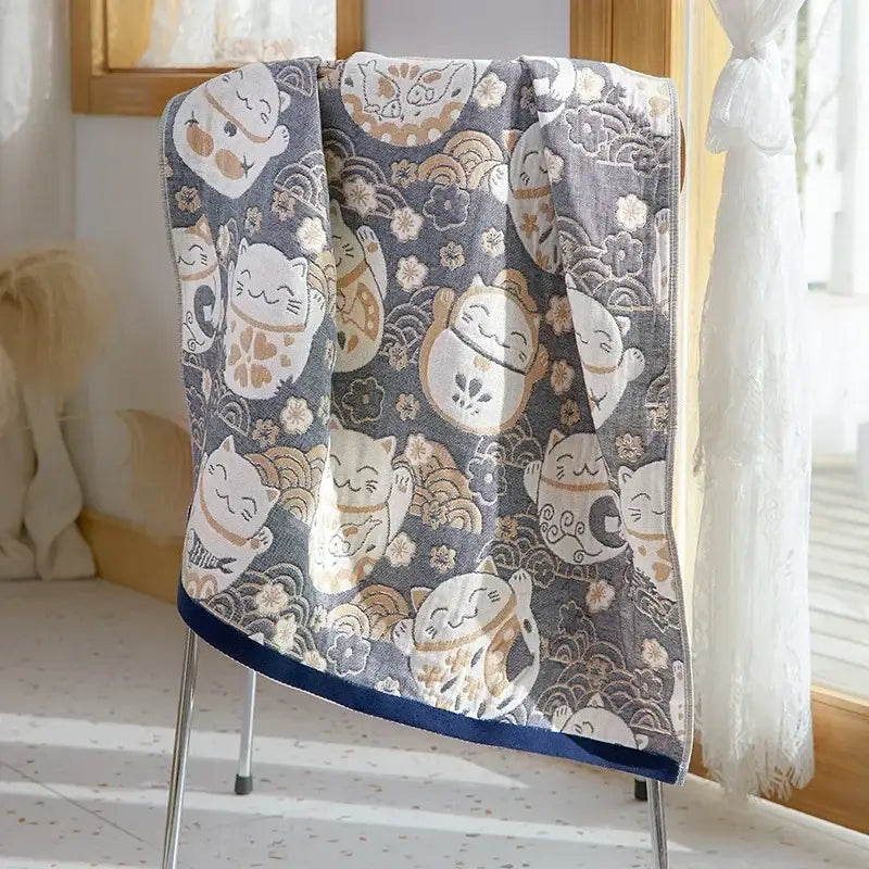 Cartoon cat and dog cotton gauze bath towel for bathroom