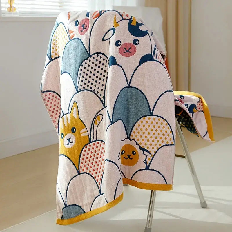 Cartoon cat and dog cotton gauze bath towel for bathroom