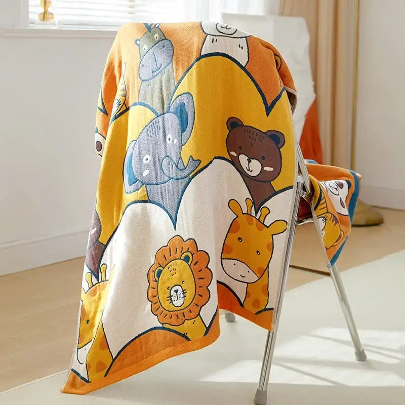 Cartoon cat and dog cotton gauze bath towel for bathroom