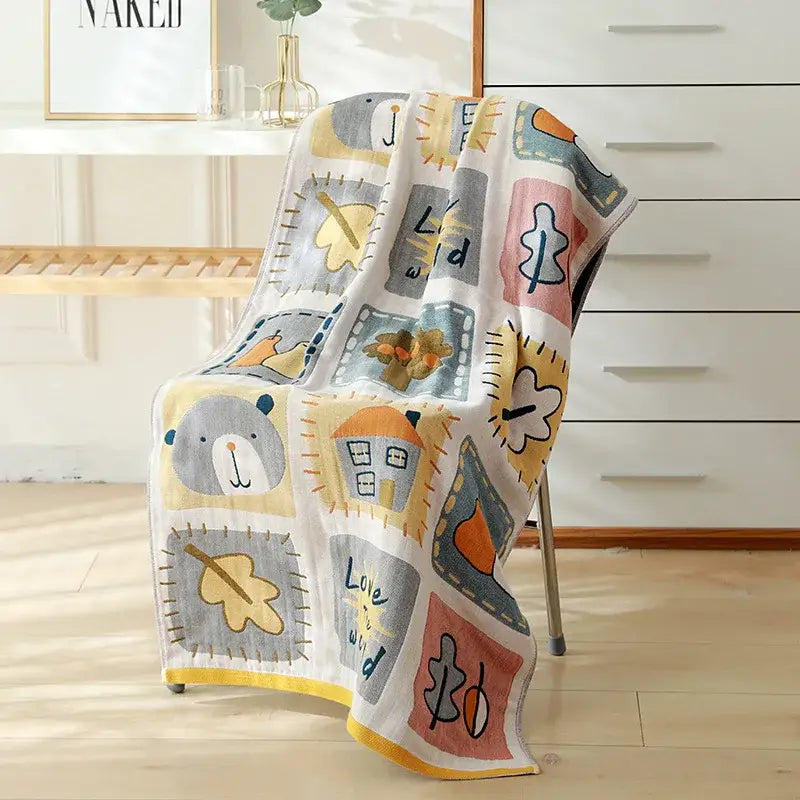 Cartoon cat and rabbit cotton gauze bath towel for bedroom and nursery