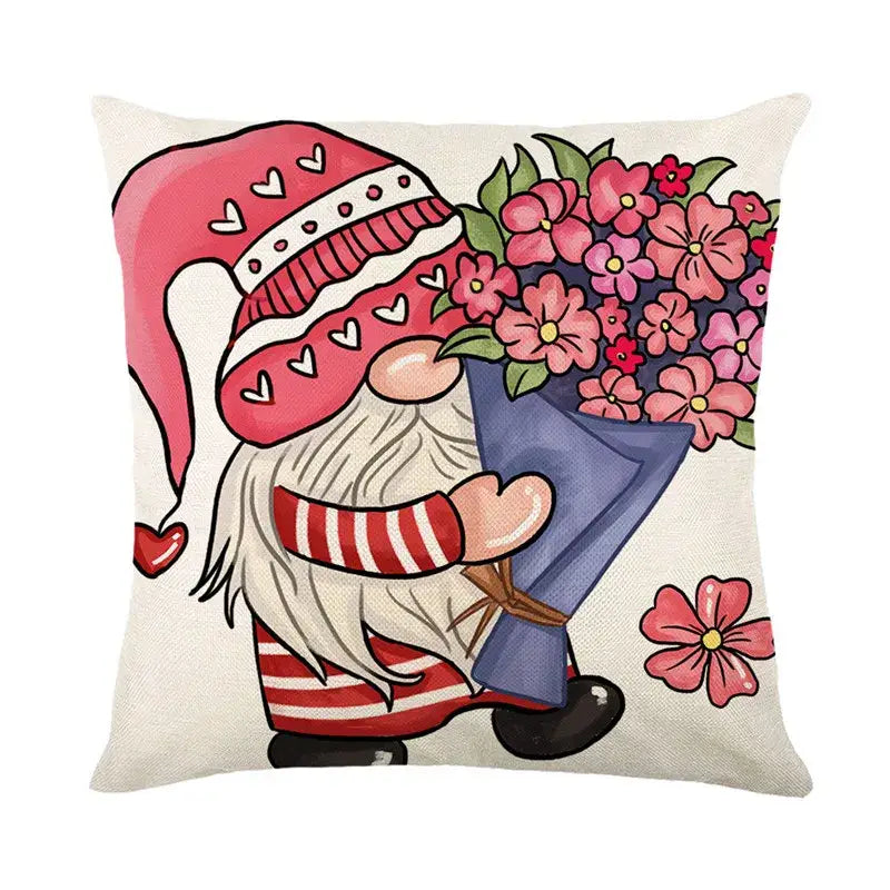 Cartoon cat linen pillowcase red teacup design living room cushion