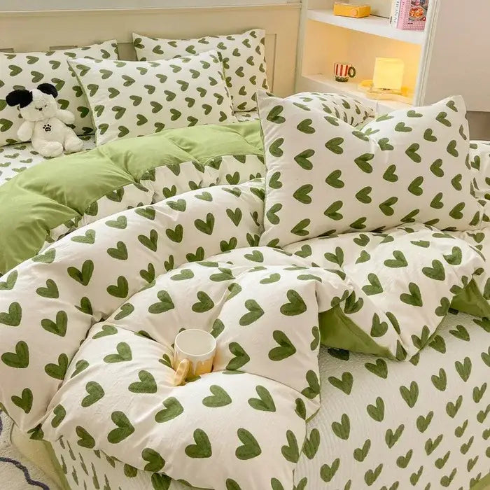 Cartoon cat pink floral cotton duvet cover set bedroom bedding