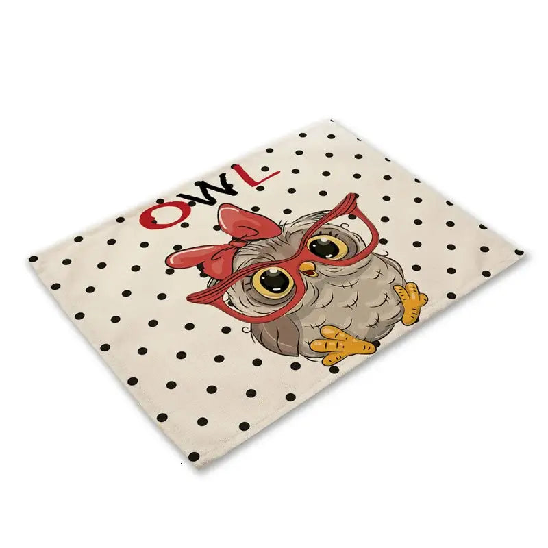 Cartoon cute owl animal dining table placemats set of 6 kitchen mats