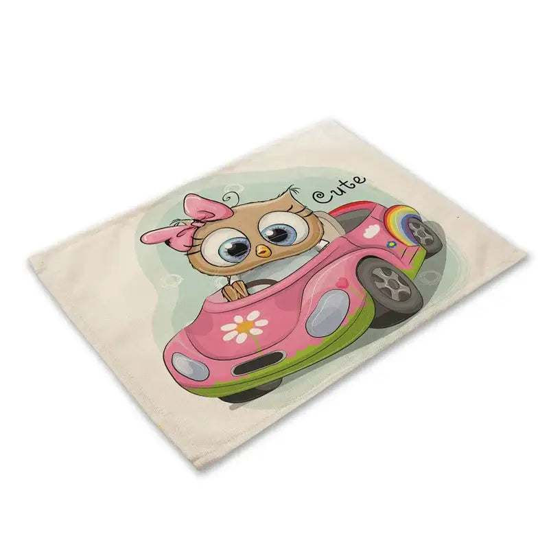 Cartoon cute owl animal dining table placemats set of 6 kitchen mats