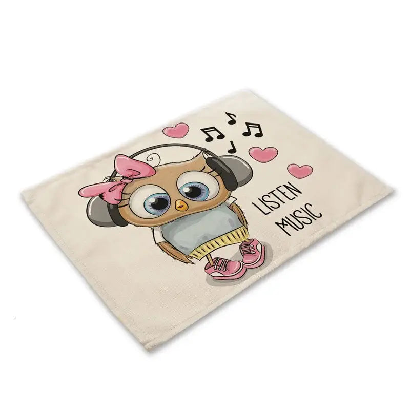 Cartoon cute owl animal dining table placemats set of 6 kitchen mats