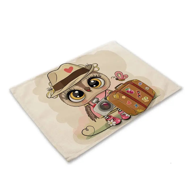Cartoon cute owl animal dining table placemats set of 6 kitchen mats
