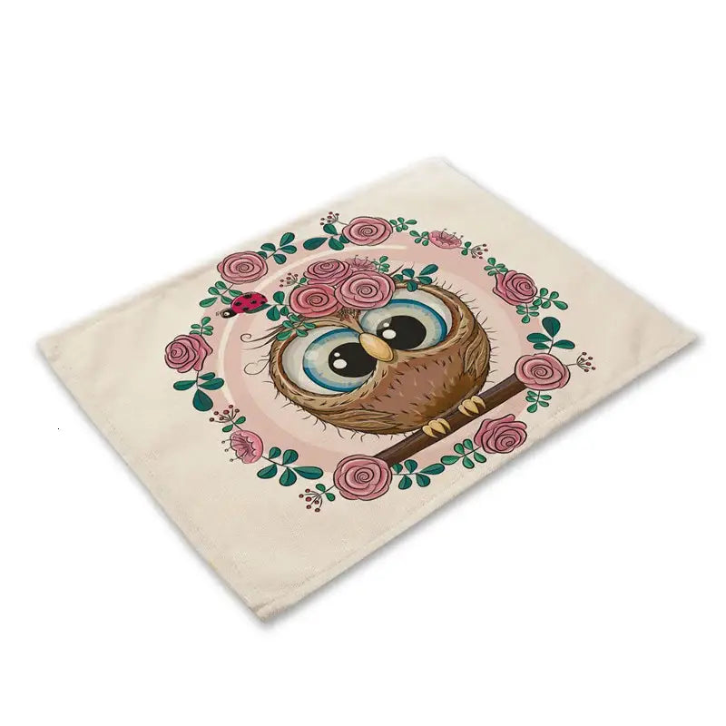 Cartoon cute owl animal dining table placemats set of 6 kitchen mats