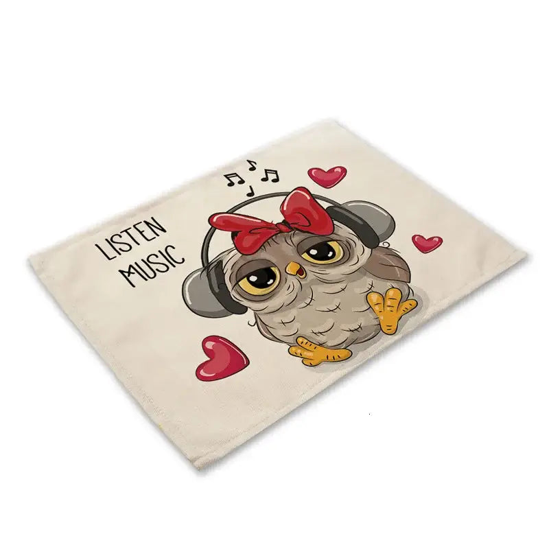 Cartoon cute owl animal dining table placemats set of 6 kitchen mats