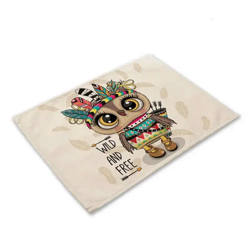 Cartoon cute owl animal dining table placemats set of 6 kitchen mats