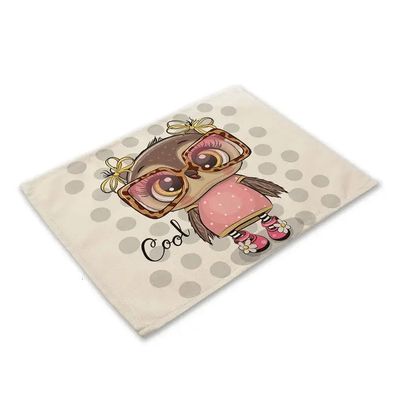 Cartoon cute owl animal dining table placemats set of 6 kitchen mats