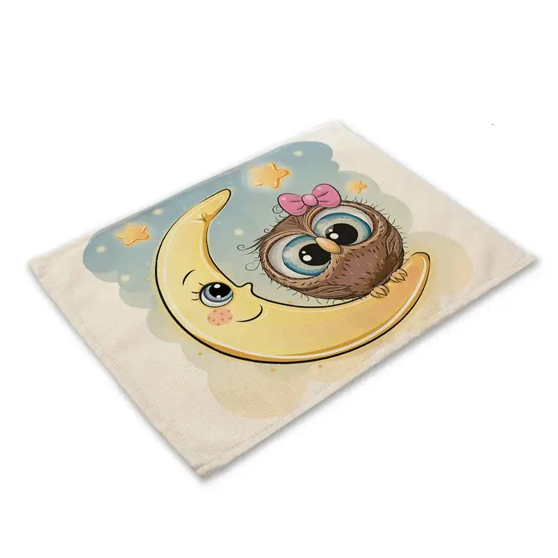 Cartoon cute owl animal dining table placemats set of 6 kitchen mats
