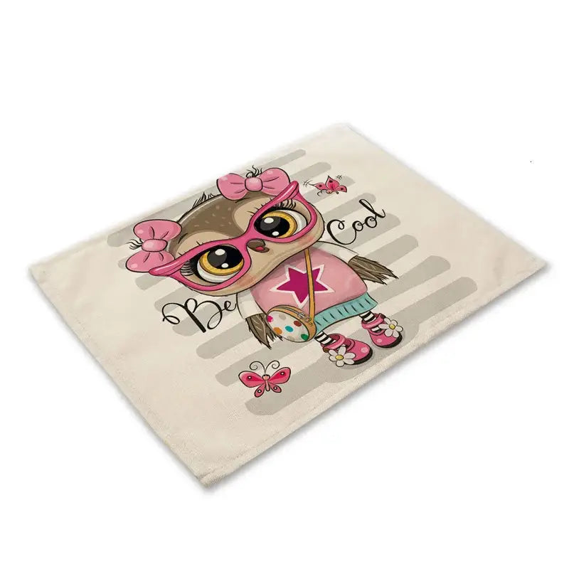 Cartoon cute owl animal dining table placemats set of 6 kitchen mats