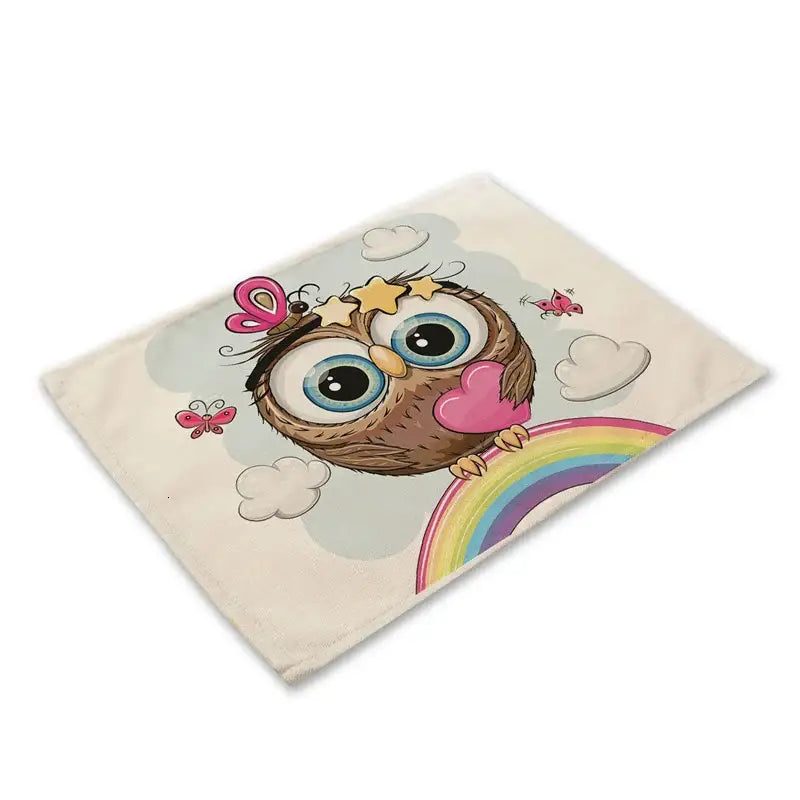 Cartoon cute owl animal dining table placemats set of 6 kitchen mats