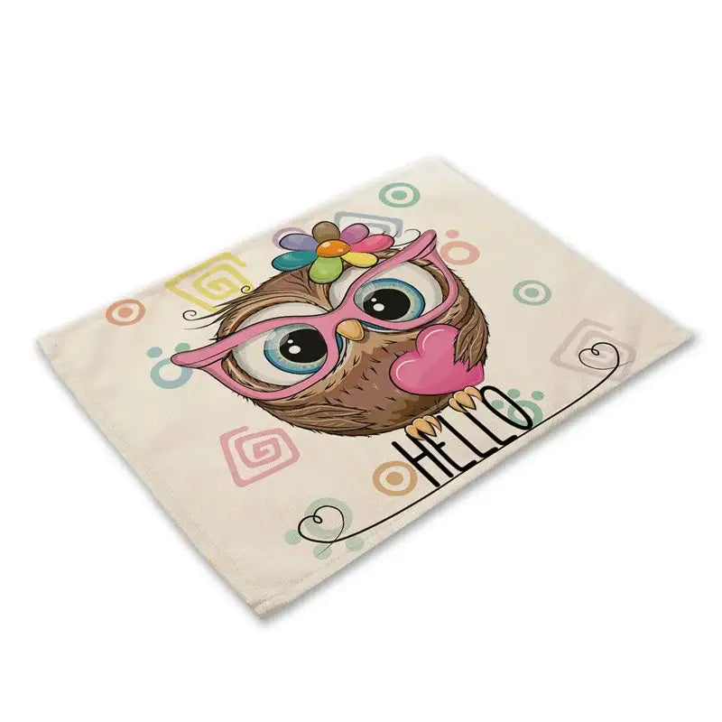 Cartoon cute owl animal dining table placemats set of 6 kitchen mats