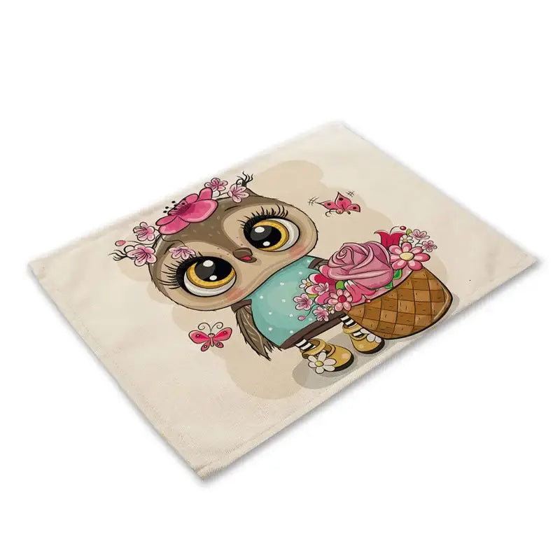 Cartoon cute owl animal dining table placemats set of 6 kitchen mats
