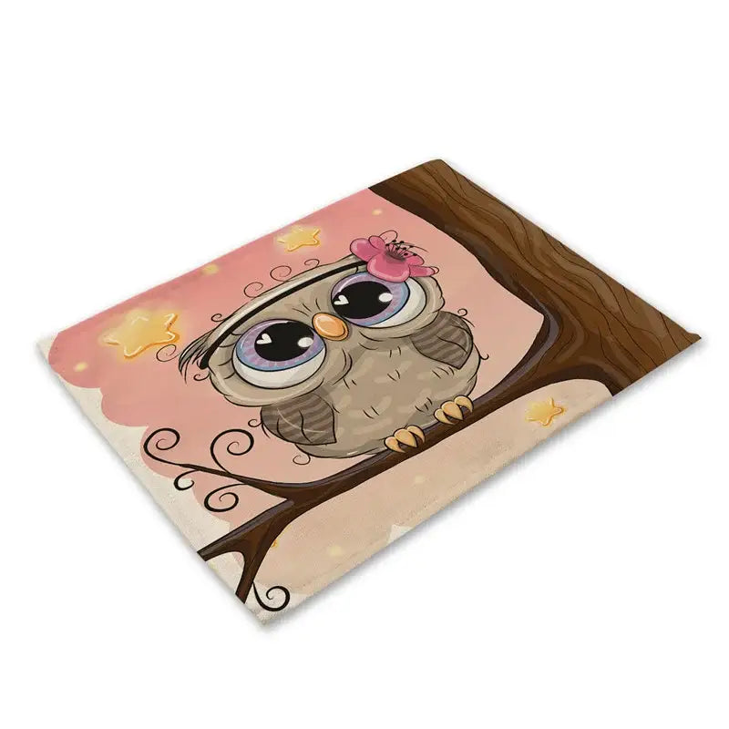 Cartoon cute owl animal dining table placemats set of 6 kitchen mats