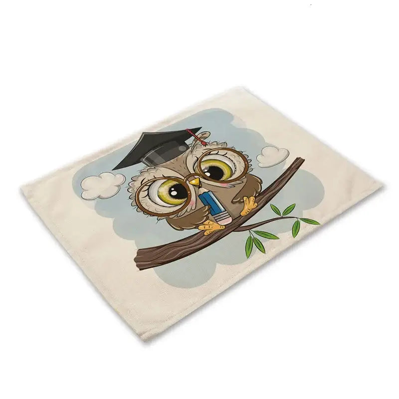 Cartoon cute owl animal dining table placemats set of 6 kitchen mats
