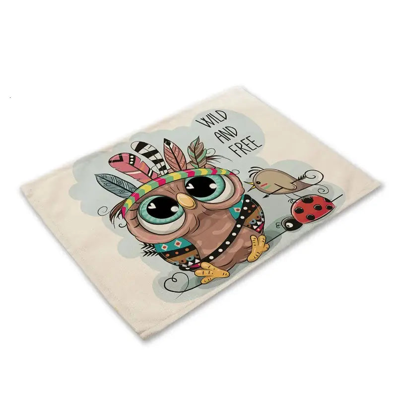 Cartoon cute owl animal dining table placemats set of 6 kitchen mats
