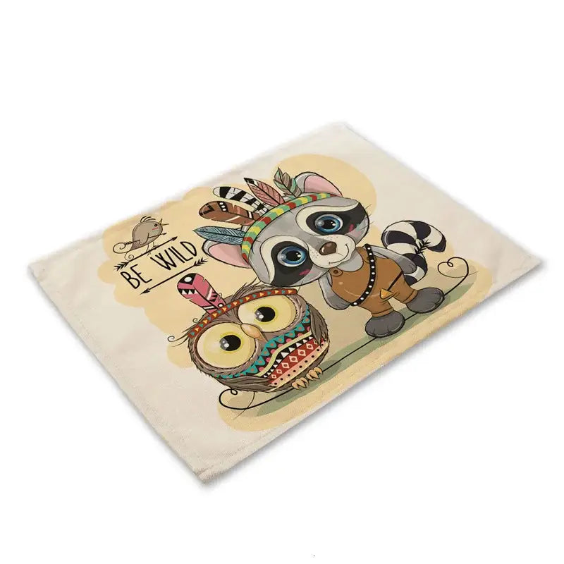 Cartoon cute owl animal dining table placemats set of 6 kitchen mats