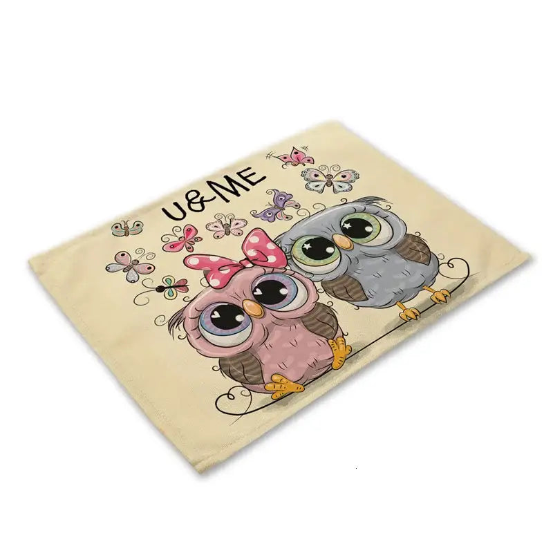 Cartoon cute owl animal dining table placemats set of 6 kitchen mats