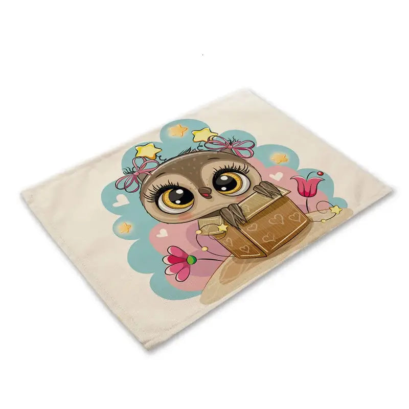 Cartoon cute owl animal dining table placemats set of 6 kitchen mats