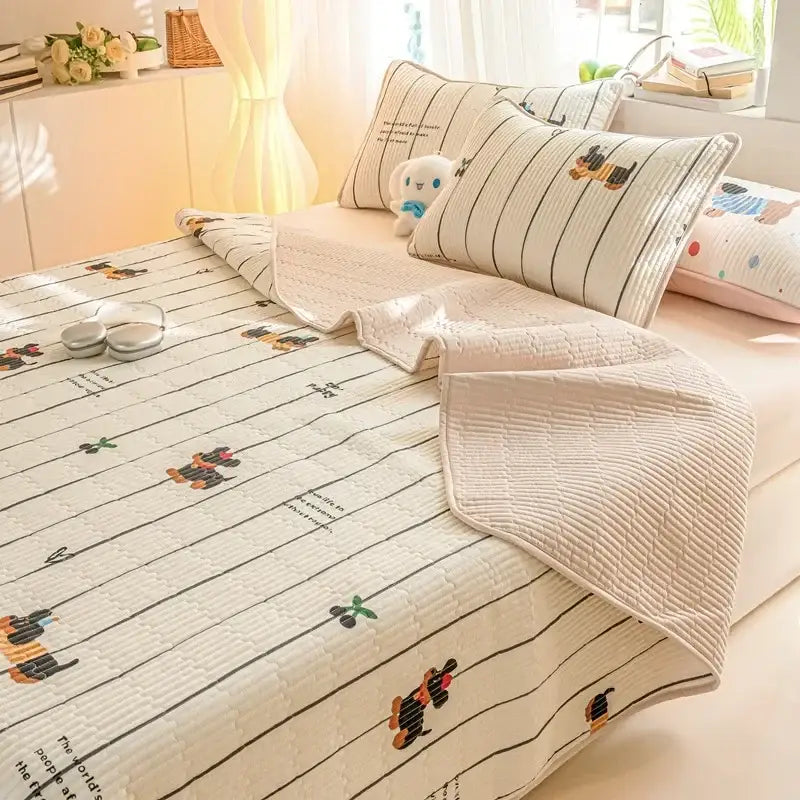 Cartoon dinosaur green quilted bed cover set bedroom cotton mat