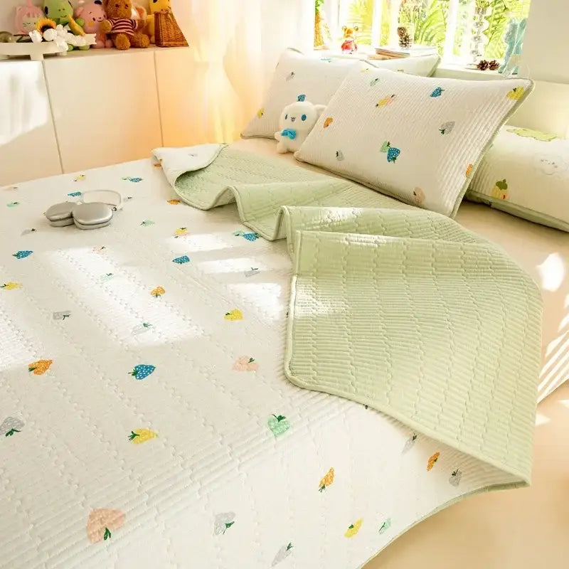 Cartoon dinosaur green quilted bed cover set bedroom cotton mat