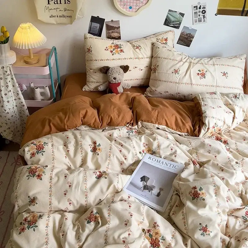 Cartoon dog printed cream comforter bedding set for bedroom