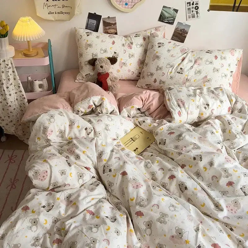 Cartoon dog printed cream comforter bedding set for bedroom