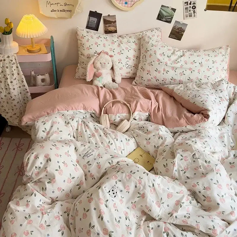 Cartoon dog printed cream comforter bedding set for bedroom