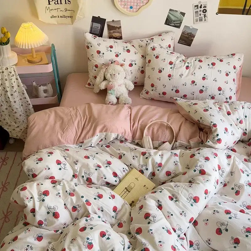 Cartoon dog printed cream comforter bedding set for bedroom