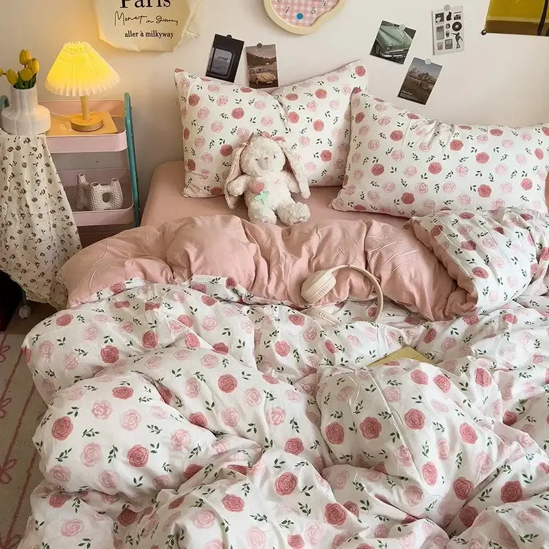 Cartoon dog printed cream comforter bedding set for bedroom