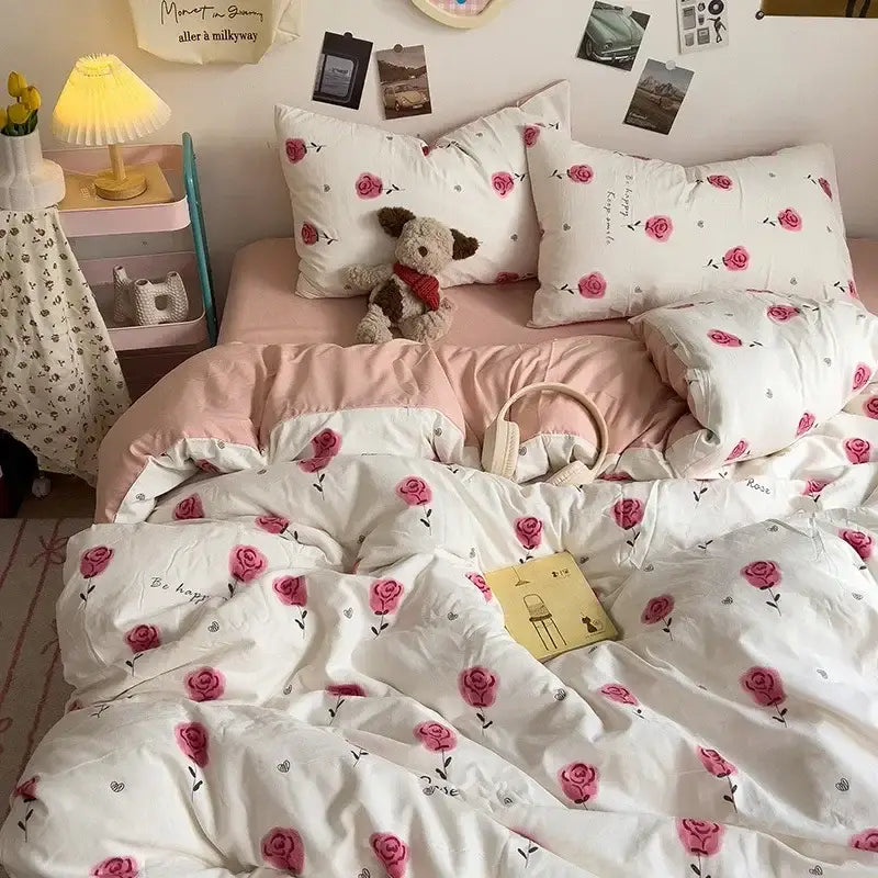 Cartoon dog printed cream comforter bedding set for bedroom