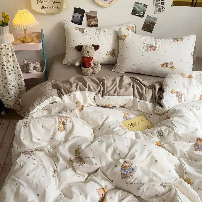Cartoon dog printed cream comforter bedding set for bedroom