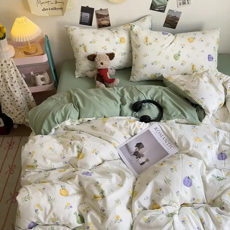 Cartoon dog printed cream comforter bedding set for bedroom