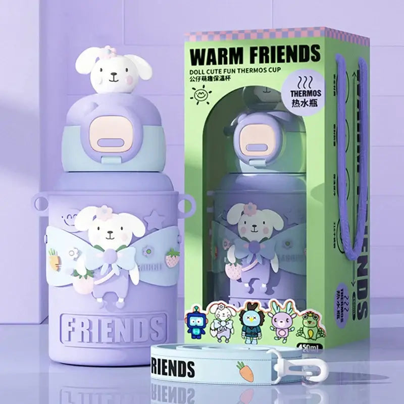 Cartoon green & purple frog stainless steel thermal water bottle kitchen
