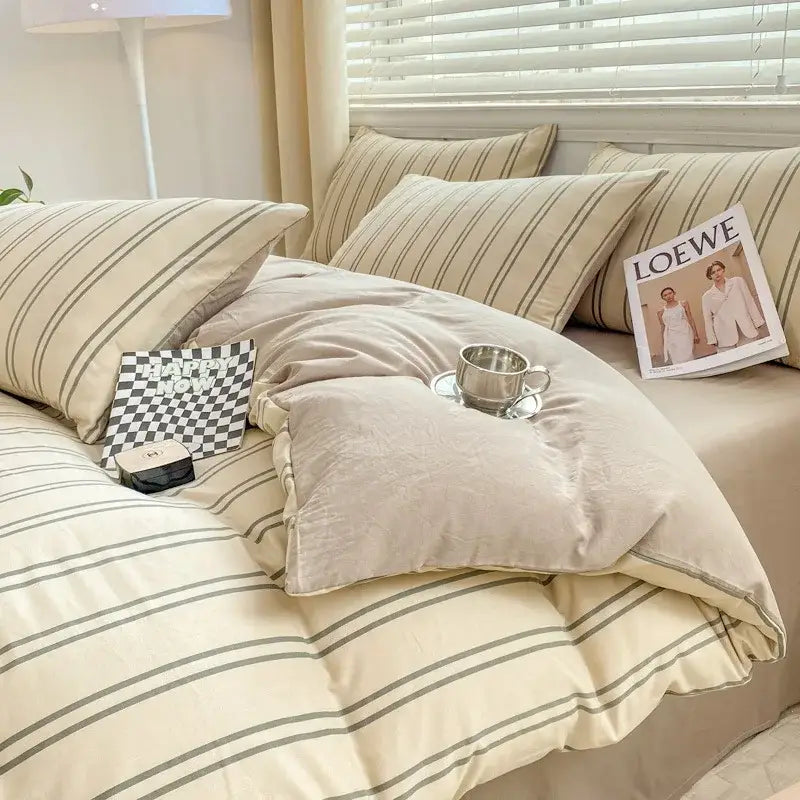 Cartoon heart floral cream and gray duvet set bedroom bedding