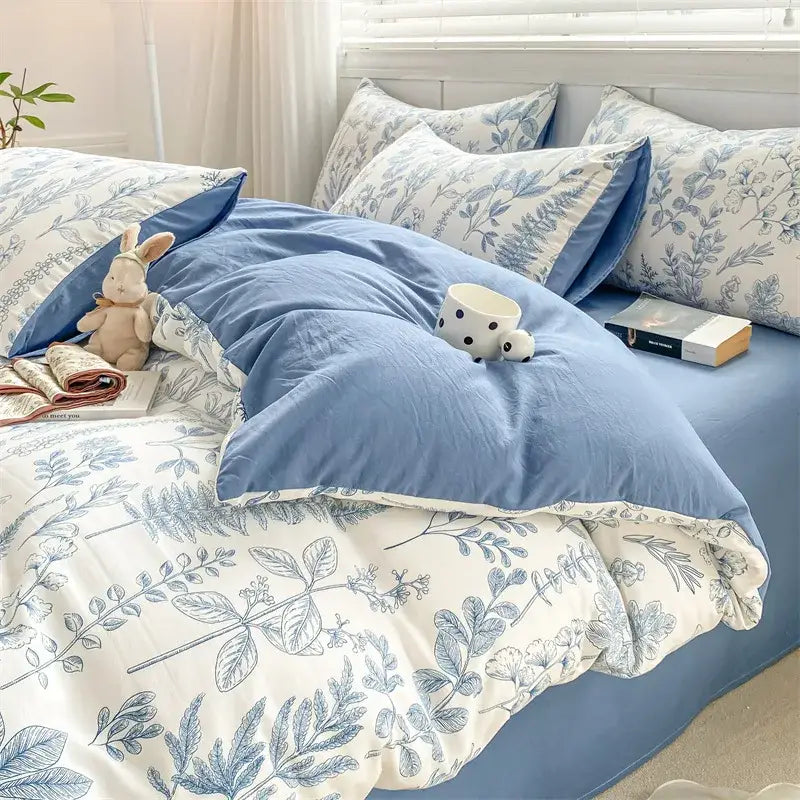 Cartoon heart floral cream and gray duvet set bedroom bedding