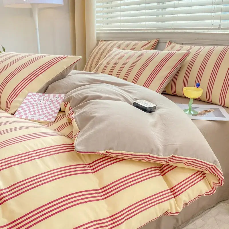 Cartoon heart floral cream and gray duvet set bedroom bedding