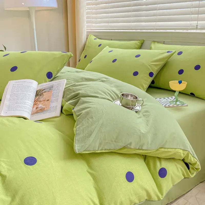 Cartoon heart floral cream and gray duvet set bedroom bedding