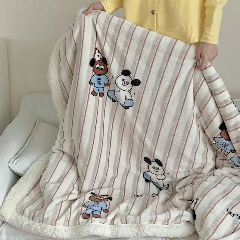 Cartoon lamb wool blanket pink floral bedroom sofa cover