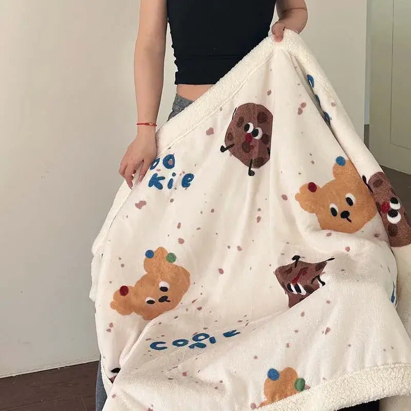 Cartoon lamb wool blanket pink floral bedroom sofa cover