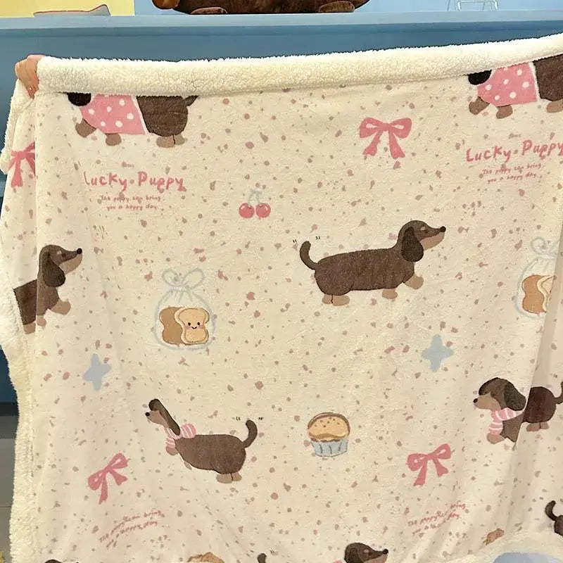 Cartoon lamb wool blanket pink floral bedroom sofa cover